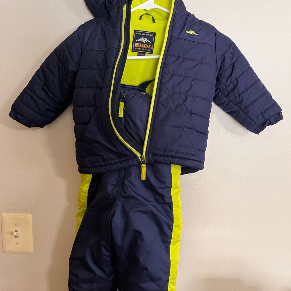 Pacific Trail Navy and Neon Green Outdoor Jacket 24 M 2T boys winter snow pants
